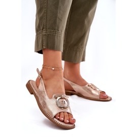 Elegantne ženske sandale s dekoracijom s ravnim petom S.Barski KV51-003 ružičasto zlato zlatni 2