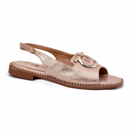 Elegantne ženske sandale s dekoracijom s ravnim petom S.Barski KV51-003 ružičasto zlato zlatni 3