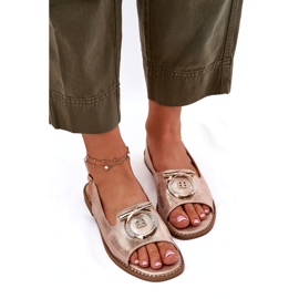 Elegantne ženske sandale s dekoracijom s ravnim petom S.Barski KV51-003 ružičasto zlato zlatni 4