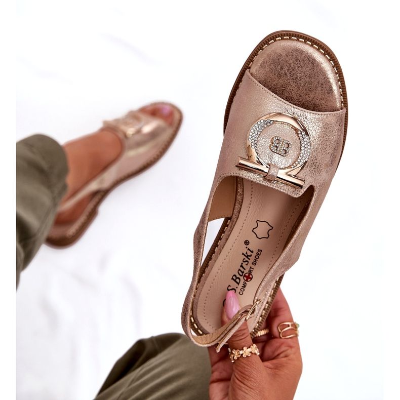 Elegantne ženske sandale s dekoracijom s ravnim petom S.Barski KV51-003 ružičasto zlato zlatna 5