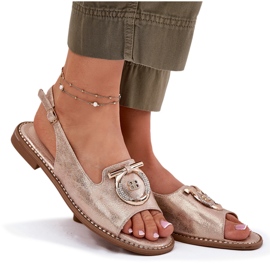 Elegantne ženske sandale s dekoracijom s ravnim petom S.Barski KV51-003 ružičasto zlato zlatna 6