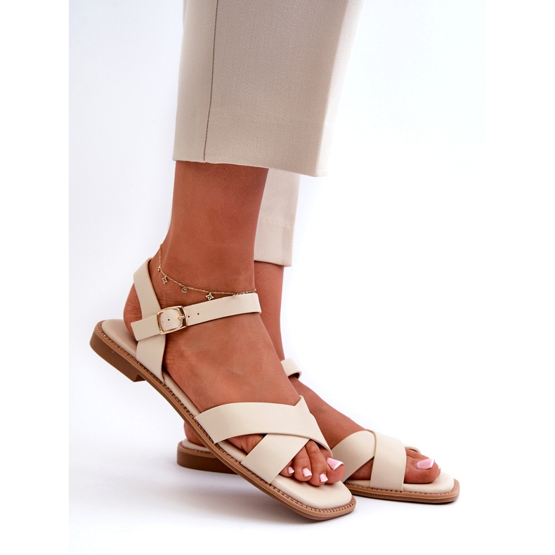 S.Barski Ravne ženske sandale s eko kosom S. Barski KV27-003 bež 1