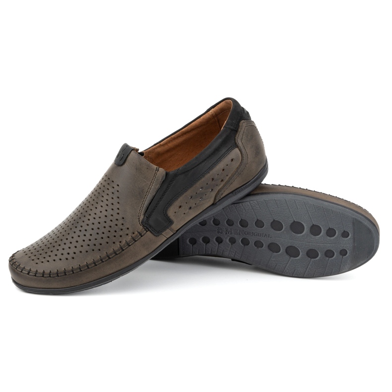 Olivier Muške ažurne kožne mokasine 0525 maslinaste boje zelena 2