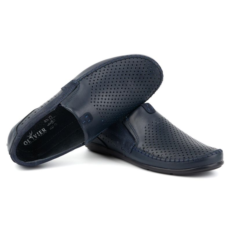 Olivier Muške ažurne kožne mokasine 0525, tamnoplave plava 5