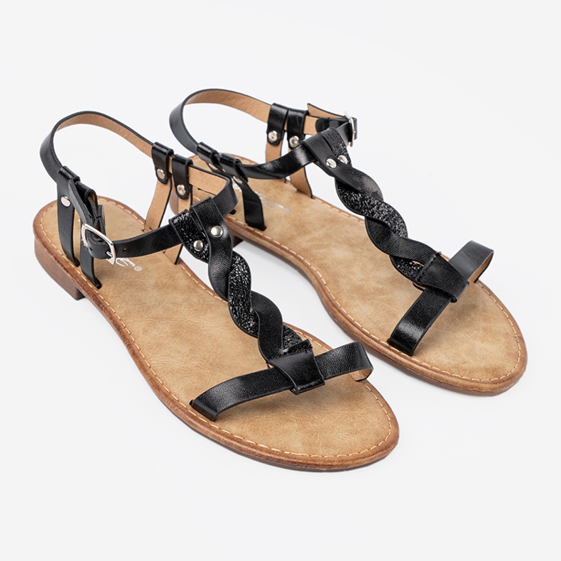 Shelvt Povremene sandale s ukrasnom pletenicom crno 2