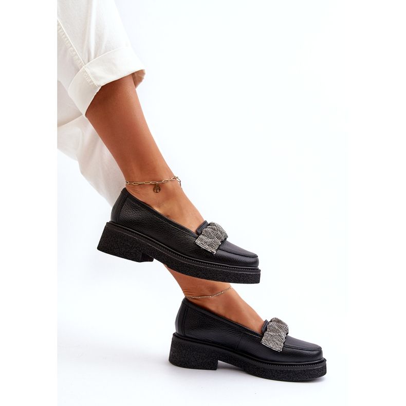 ZAZOO 3419 Ženske kožne lomace s ukrasnom trakom crnim remenom crna 3