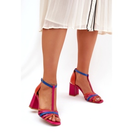 Ženske kožne sandale na višebojnom postu Laura Messi 2879 ružičasta 2