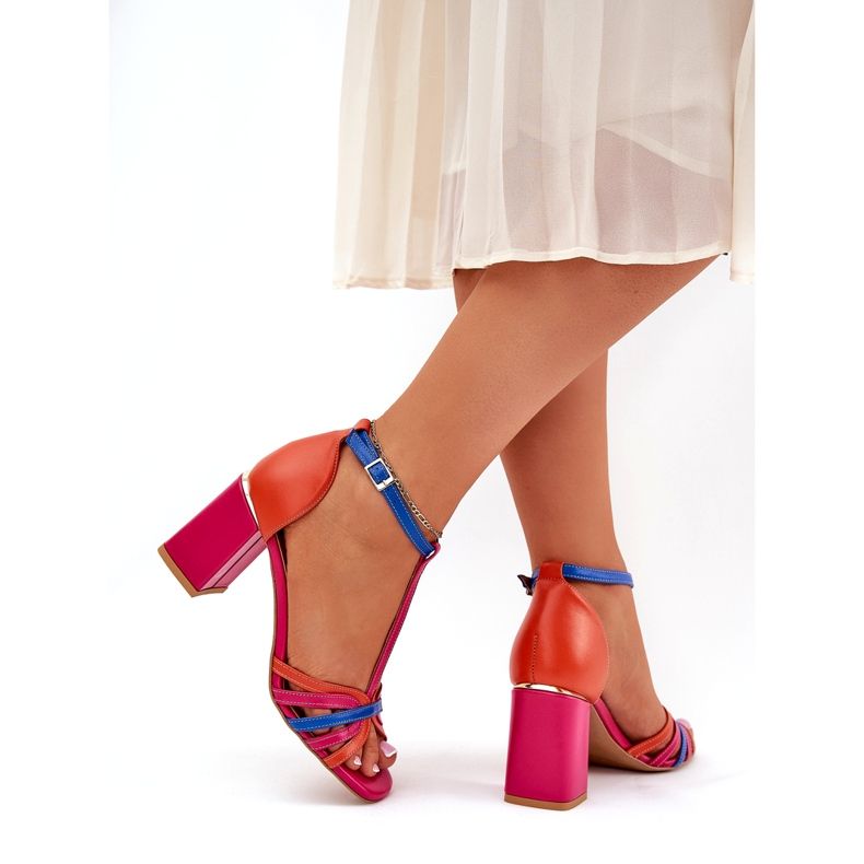 Ženske kožne sandale na višebojnom postu Laura Messi 2879 ružičasta 4