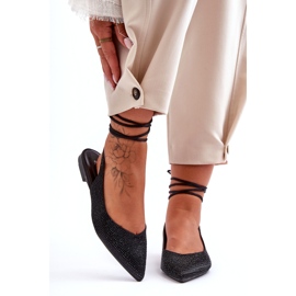 Ženske balerinke na vezanje ukrašene nitnama Black Jange crno 4