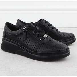 Ženske kožne cipele perforirane na klinovima crni Vinceza 79565 crno 2