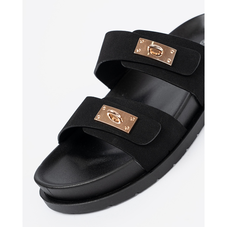 Shelvt Papuče na platformi sa zlatnim detaljima crno 1