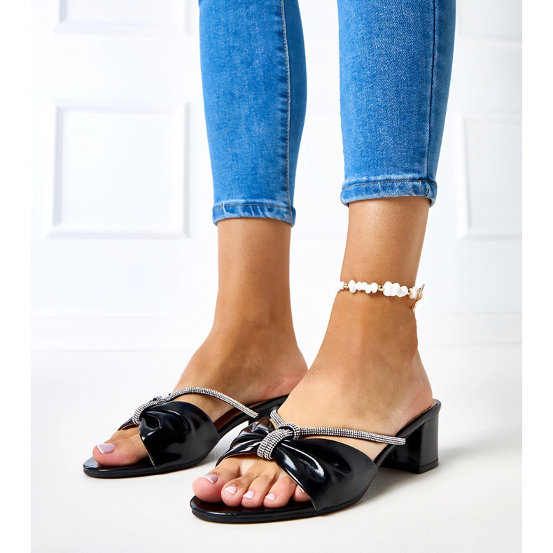 Mule na visoku petu ukrašene Anbrani cirkonima crno 2