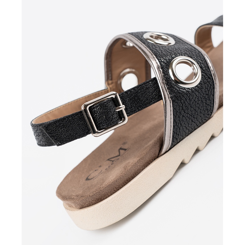 Shelvt Crne sandale s ukrasnim metalnim kotačima crno 2