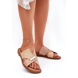 Ženske ravne potpetice s ukrasnom Vinceza 17385 bež 1