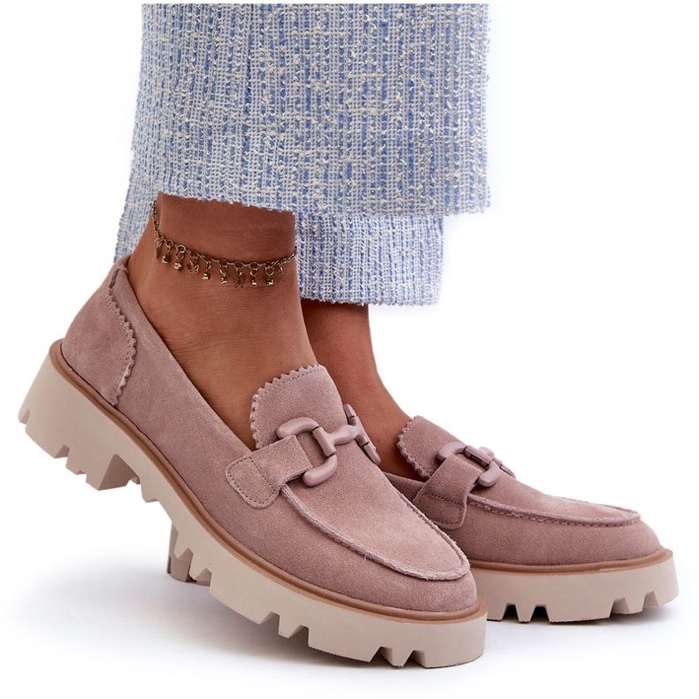 S.Barski Ženske mokasine od brušene kože s ukrasom D&amp;A TW117 Pink ružičasta 5