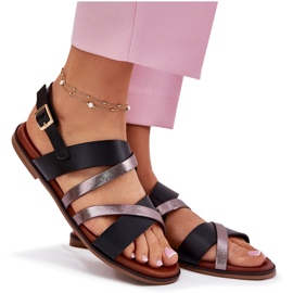 Sergio Leone Ženske sandale s ravnim slovima sa Sergiom Leone SK086H Stripes crne crno 4