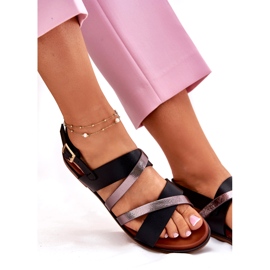 Sergio Leone Ženske sandale s ravnim slovima sa Sergiom Leone SK086H Stripes crne crna 3