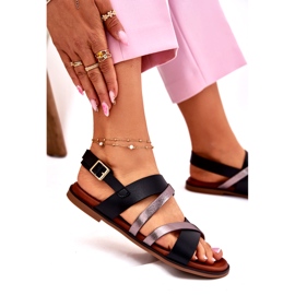 Sergio Leone Ženske sandale s ravnim slovima sa Sergiom Leone SK086H Stripes crne crna 2