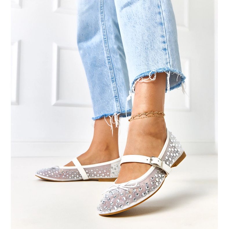 Bijele mrežice balerine s elasidnim kristalima bijela 2