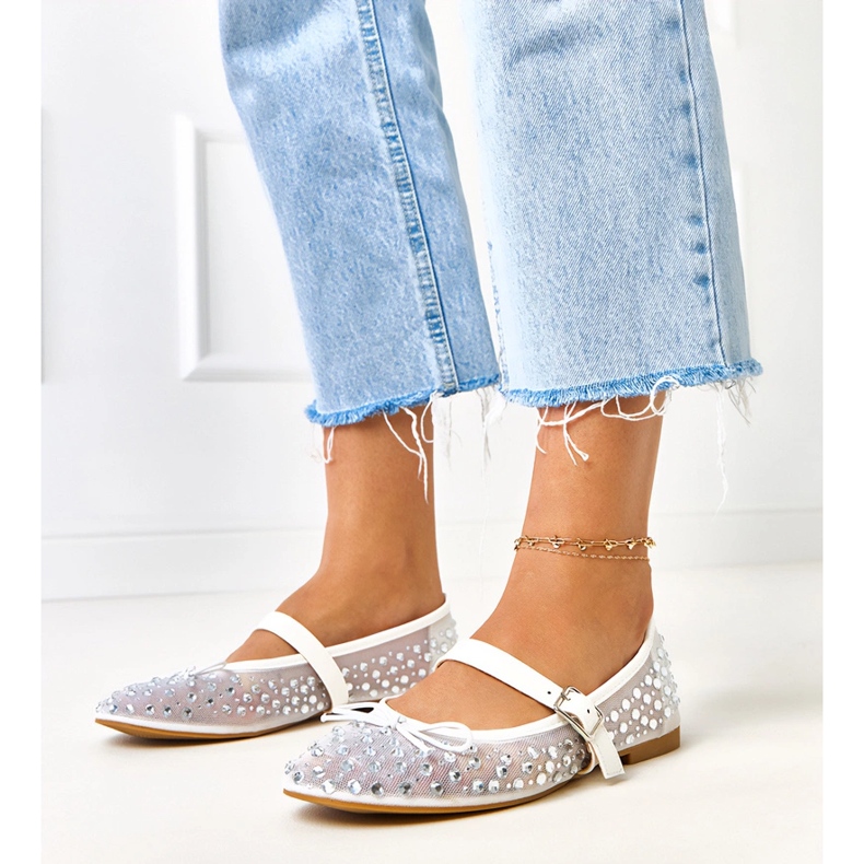 Bijele mrežice balerine s elasidnim kristalima bijela 1