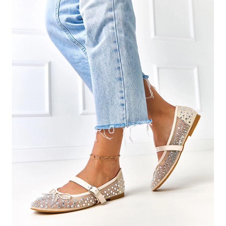 Bež mrežaste balerine s elasidnim kristalima 2