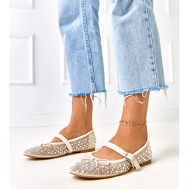 Bež mrežaste balerine s elasidnim kristalima 1