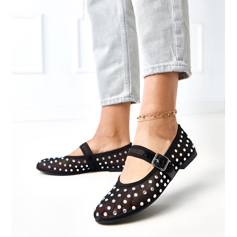 Crne mrežice balerine s malmo kristalima crna 2