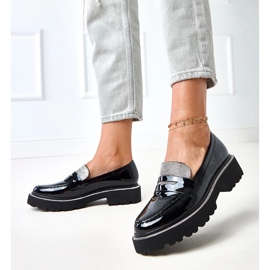 Crni lakirani natikači ukrašeni laures cirkonima crna 2