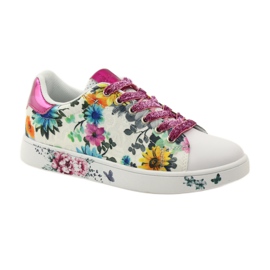 American Club Cvjetne američke tenisice s kožnim umetkom ružičasta raznobojna žuta boja plava bijela 1