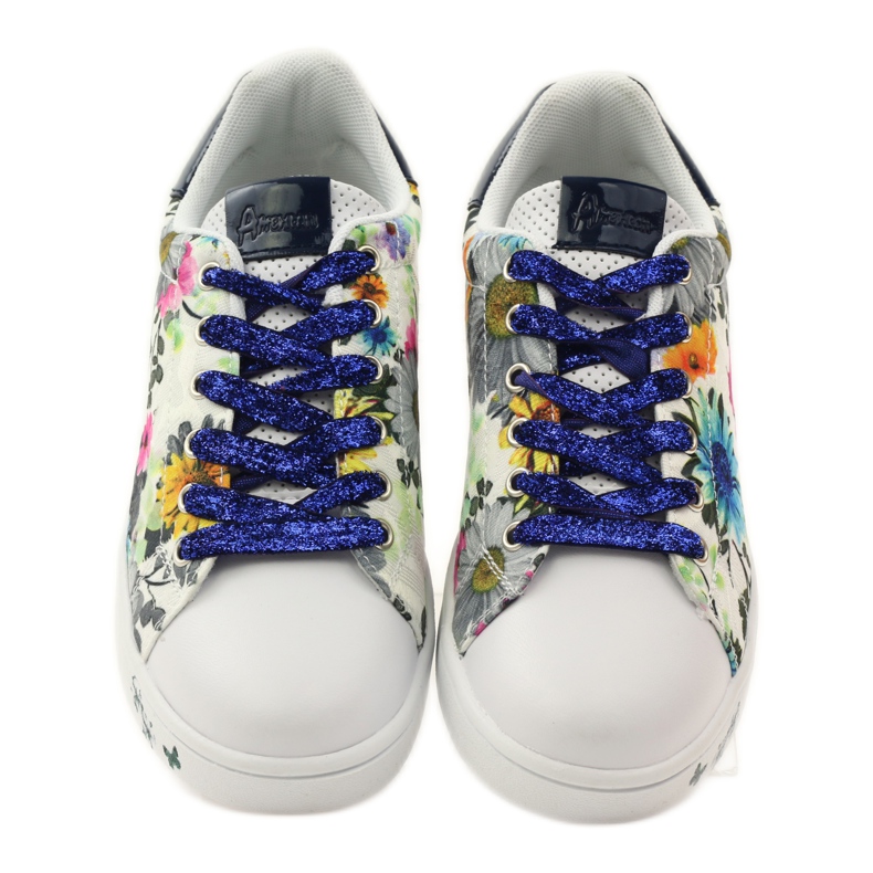 American Club Cvjetne američke tenisice s kožnim umetkom mornarsko plava ružičasta bijela 4