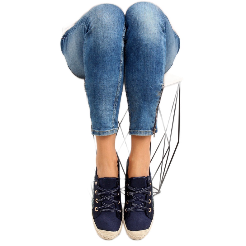 Mornarskoplave tenisice espadrile s čipkom B-140 DK.BLUE tamnoplava 2