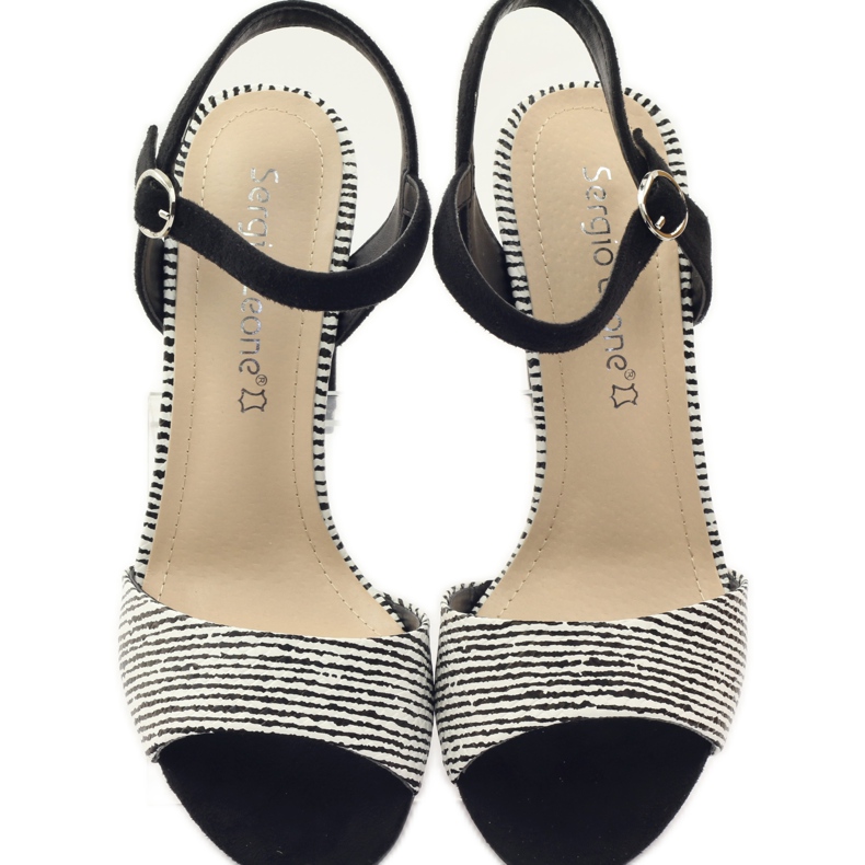 Sandale na stupić Sergio Leone 820 s prugama bijela crna 4