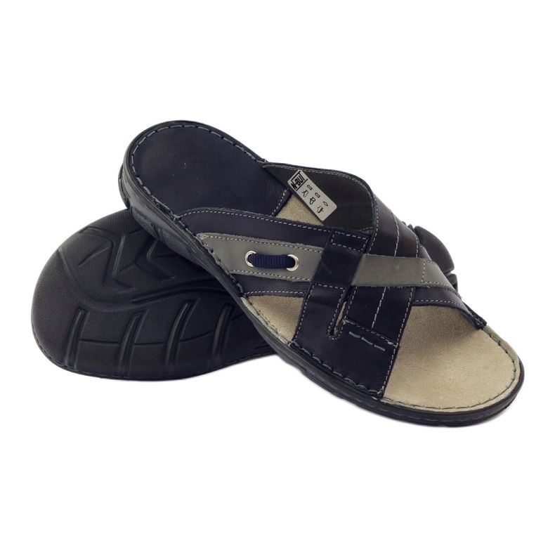 Muške kožne papuče Naszbut 055, tamnoplave plava 3