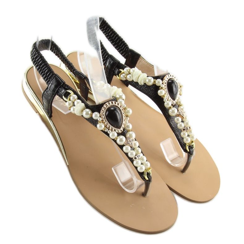 Sandale sa crnim perlama D580 crne crno 2
