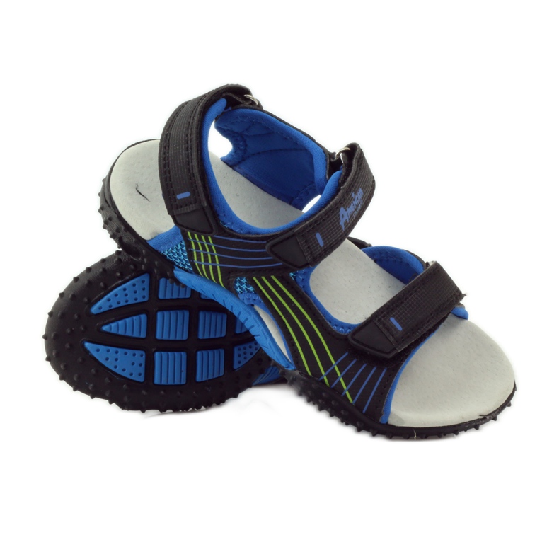 American Club Sandale s američkim kožnim umetkom 5261 crna plava zelena 3