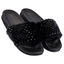 Erynn Crne papuče s krznom crna 2