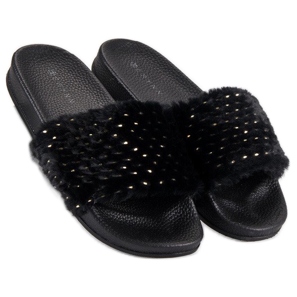 Erynn Crne papuče s krznom crno 2