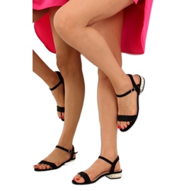 Sandale na visoku petu s biserima crne 99- crna 2