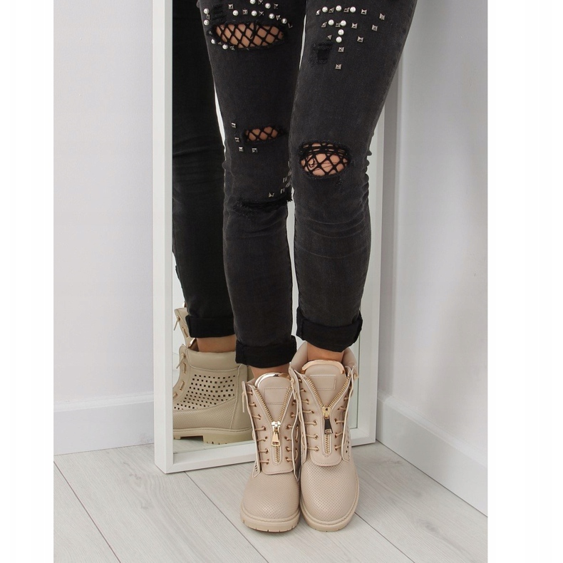 Ažur balmanki zlatni patentni zatvarač R103 Bež 2