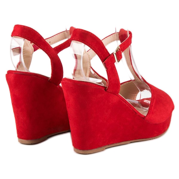 Bella Star Sandale na klin od antilopa crvena 2