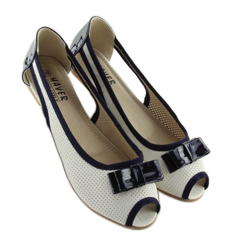Bijele balerinke s otvorenim prstima D314 BIJELI / NAVY bijela 1
