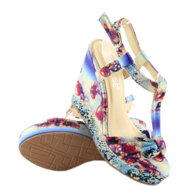 Satenske sandale na klin 903 plave plava 2