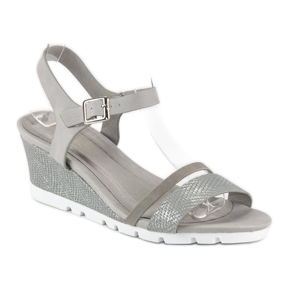 Ideal Shoes Sive sandale na klin siva 2