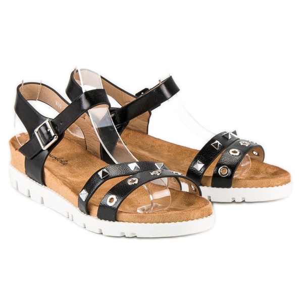 Forever Folie Crne sandale s rhinestones crna 2