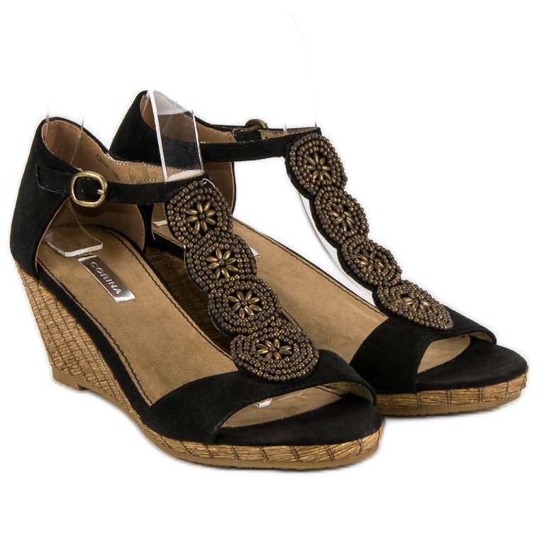 Corina Ukrasne sandale na klin crna 2