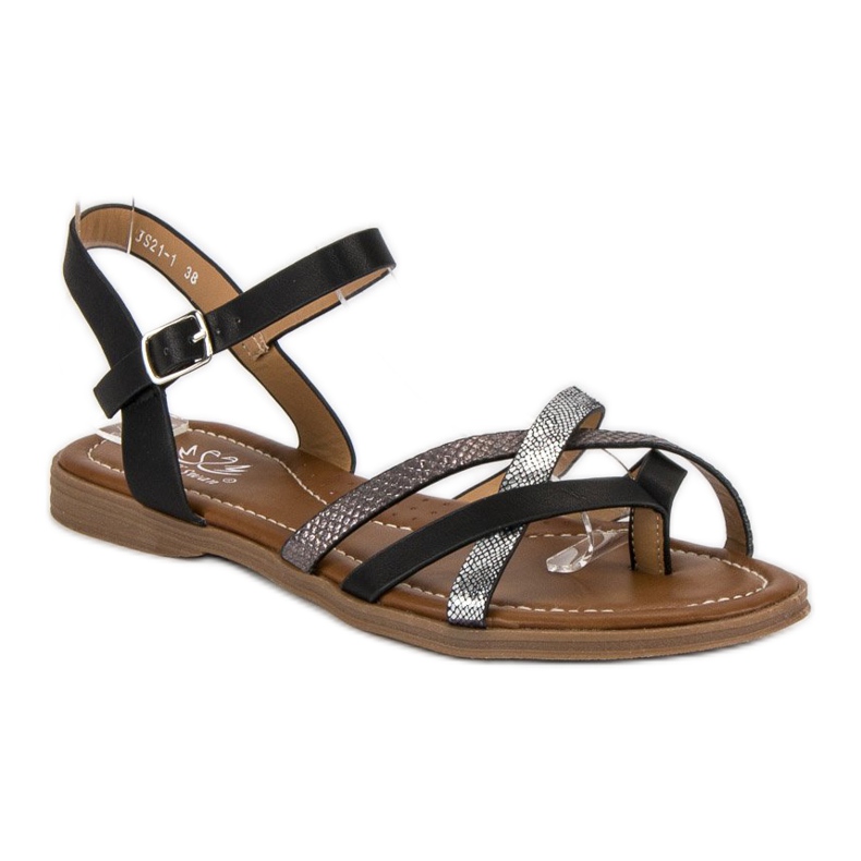 Small Swan Klasične crne sandale crno siva 1