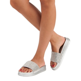 Srebrne papuče s kristalima siva 2