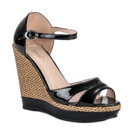 Kayla Crne lakirane sandale na klin crna 1