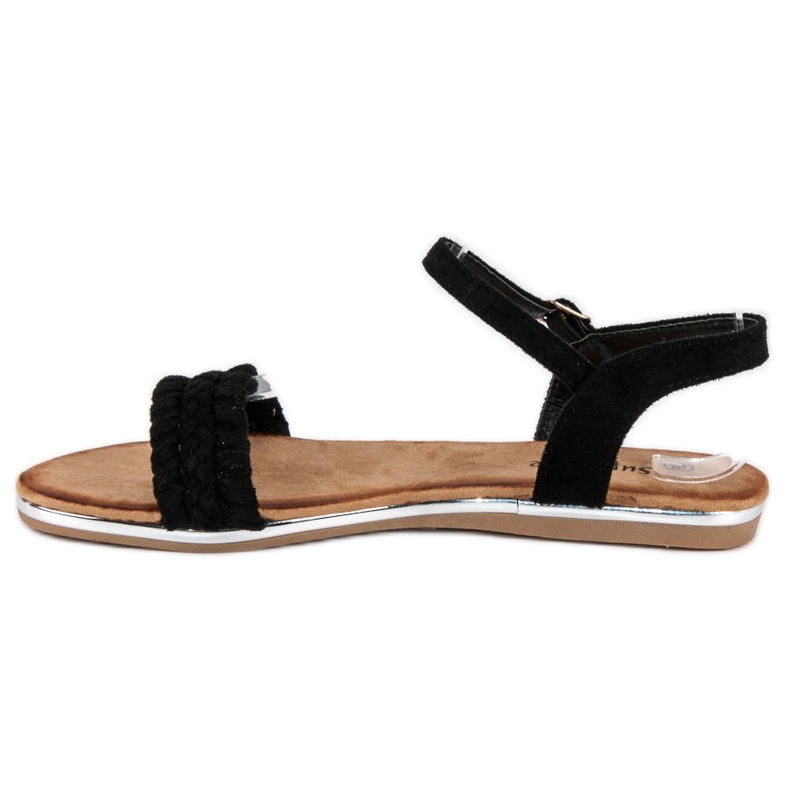 Super Me Ravne sandale od antilopa crna 1