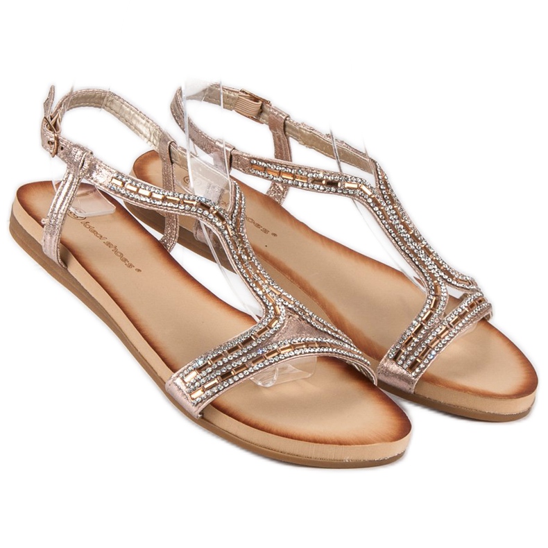 Ideal Shoes Zlatne sandale s kristalima zlatna 1